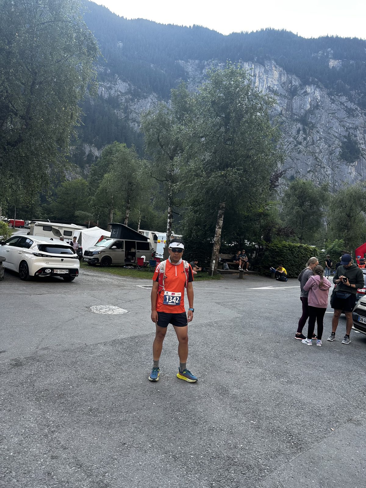 Trail running, alpine valley